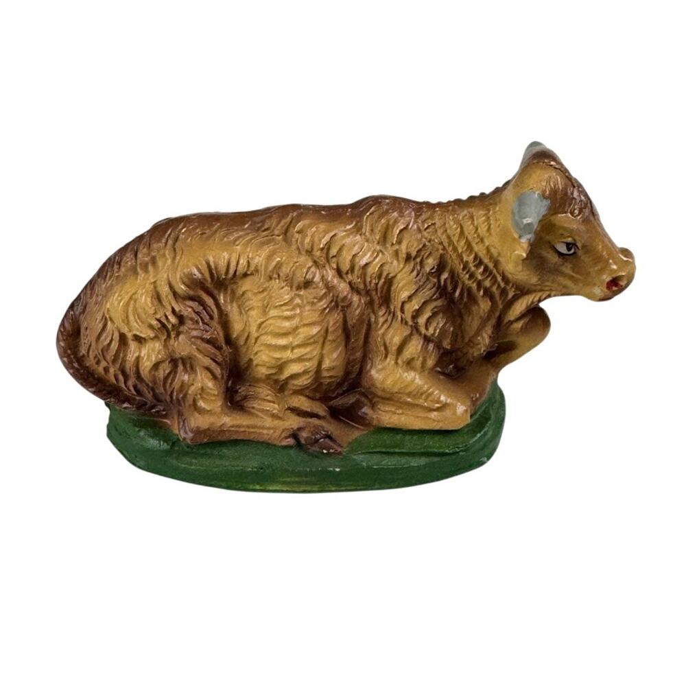 Vintage Chalkware Nativity Cow Figurine - Hand-Painted